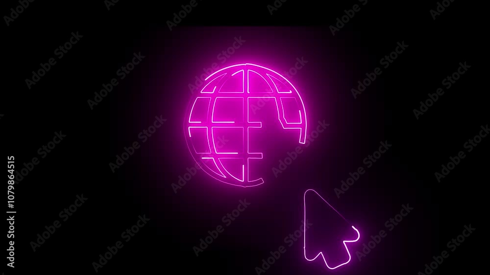 abstract a neon color earth with arrow icon isolated on a black background. hd Video motion graphic animation abstract a neon color earth with arrow icon isolated on a black background. hd Video motion graphic animation