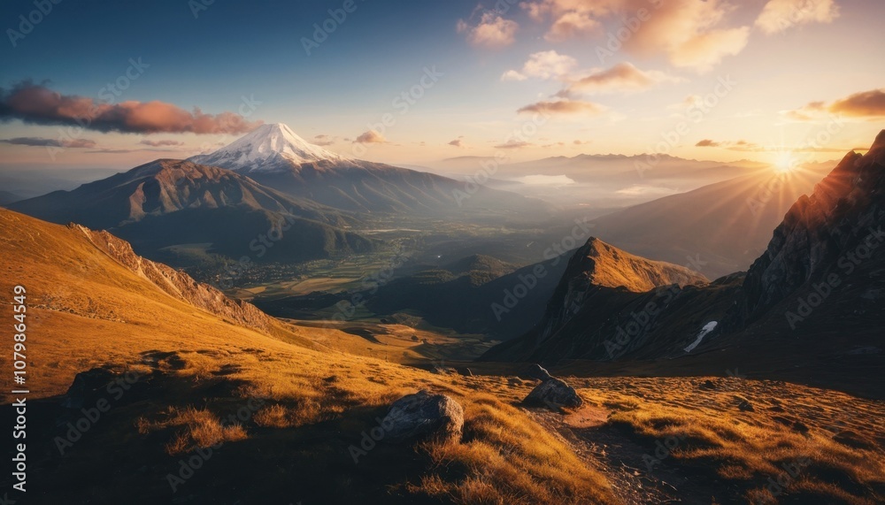 Naklejka premium Inspirational travel landscape, mountain view, sunrise