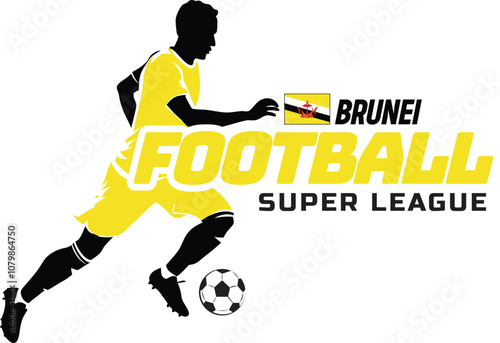 Brunei football league, Soccer ball, Football logo, Footballer Kick the Ball isolated on white background, Vector Illustration