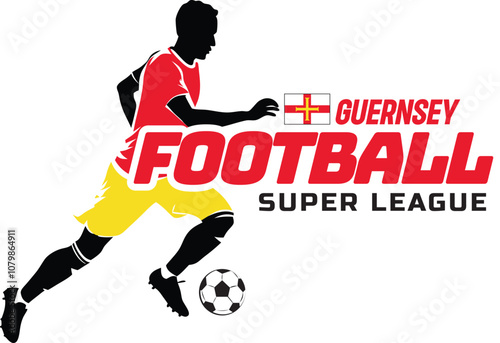 Guernsey football league, Soccer ball, Football logo, Footballer Kick the Ball isolated on white background, Vector Illustration