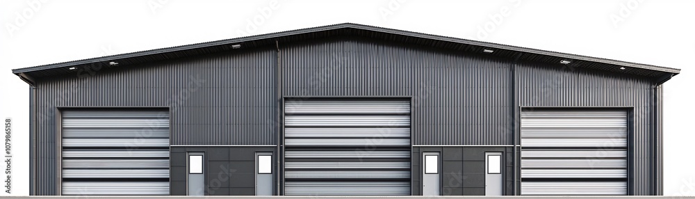 Industrial Warehouse with Corrugated Metal Facade and Functional Architecture on Isolated White Background Industrial Warehouse with Corrugated Metal Facade and Functional Architecture on Isolated White Background