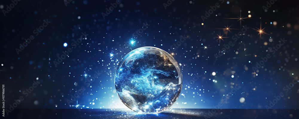 A glowing Earth surrounded by shimmering stars in a cosmic setting, illustrating the beauty of our planet against a night sky A glowing Earth surrounded by shimmering stars in a cosmic setting, illustrating the beauty of our planet against a night sky