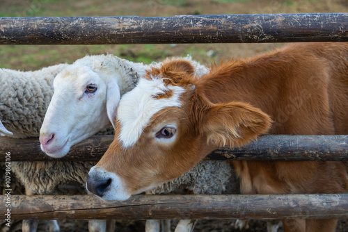 Cows and Sheep (İnek ve Koyunlar) Together Inside the Fences Photo, Uskudar Istanbul, Turkiye (Turkey)