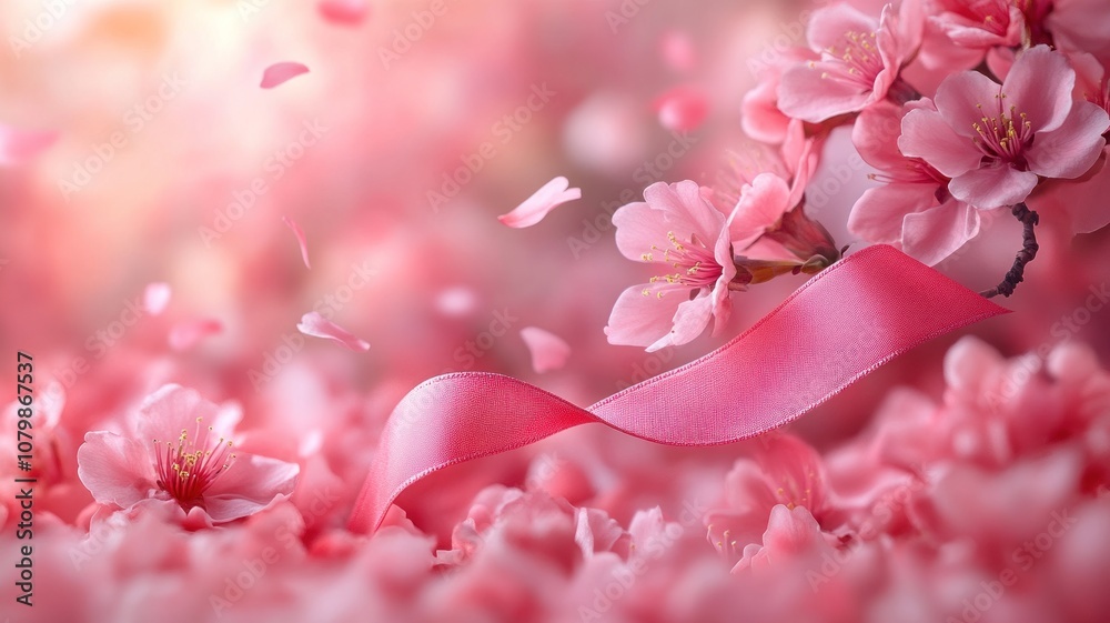 Delicate pink flowers with a ribbon, evoking beauty and tranquility. Delicate pink flowers with a ribbon, evoking beauty and tranquility.