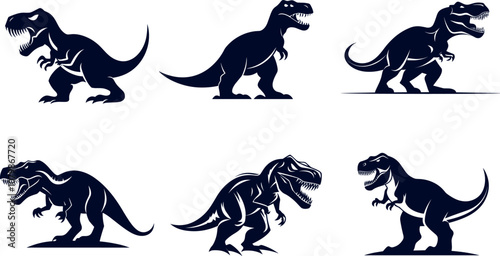 Six Detailed Silhouettes of the Tyrannosaurus Rex, Showcasing Different Dynamic Poses