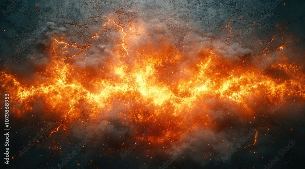 Abstract fiery explosion with smoke on a dark background. Abstract fiery explosion with smoke on a dark background.