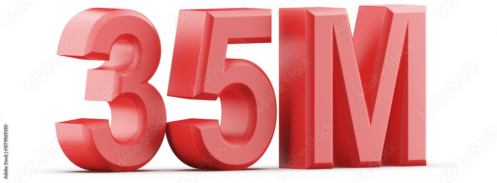 35M Followers Red 3D Number 35M Followers Red 3D Number