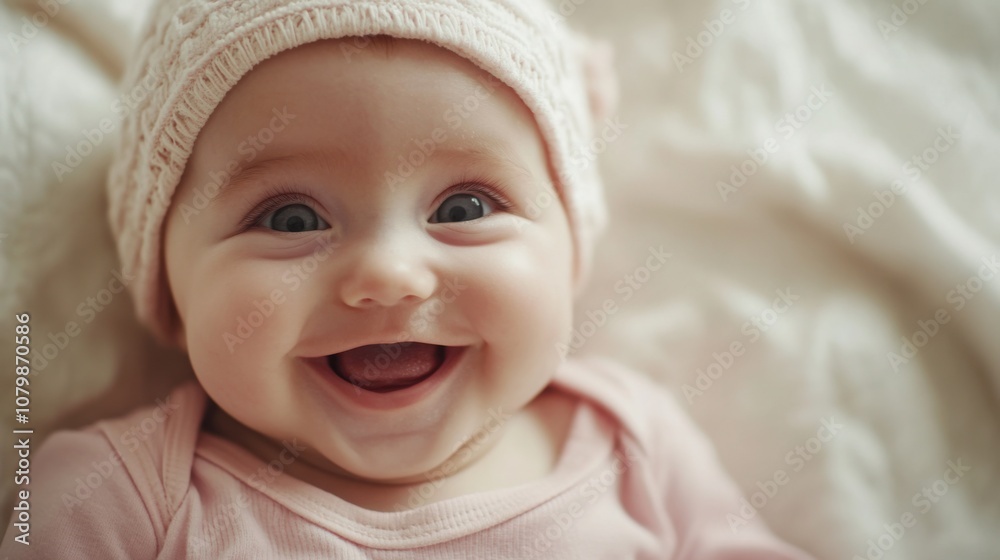 Close-up of the babya??s joyful expression before the shot. Close-up of the babya??s joyful expression before the shot.
