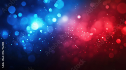 Vibrant blue and red bokeh lights create stunning background filled with depth and color. This abstract design evokes sense of energy and excitement, perfect for various creative projects