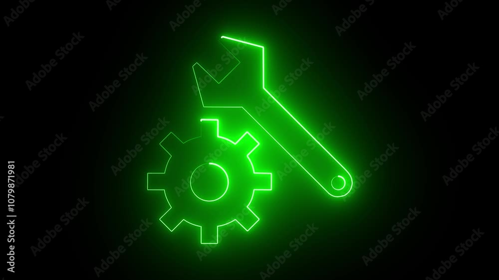glowing neon setting icon animation on black background. 4k motion graphic animation. glowing neon setting icon animation on black background. 4k motion graphic animation.