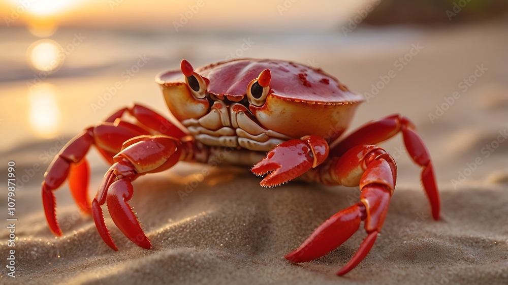 A lovely red crab on the beach at morning A lovely red crab on the beach at morning