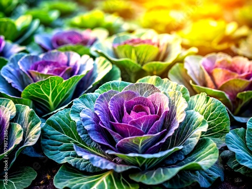 Wallpaper Mural Capturing dewy cabbage plants in low light, a soft aesthetic. Torontodigital.ca