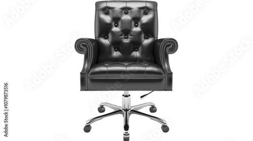 Leather office chair with chrome base on white transparent background
 photo