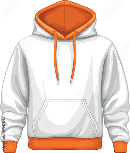 Casual White Hoodie With Orange Accents Displayed in Artistic Style