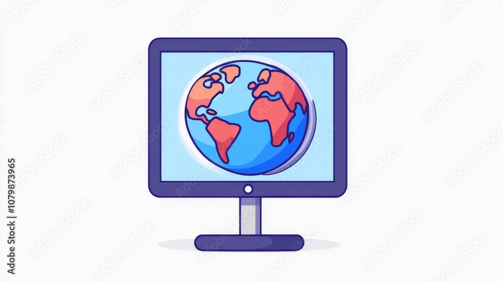 Bright Vector Icon of World on Computer Screen Bright Vector Icon of World on Computer Screen