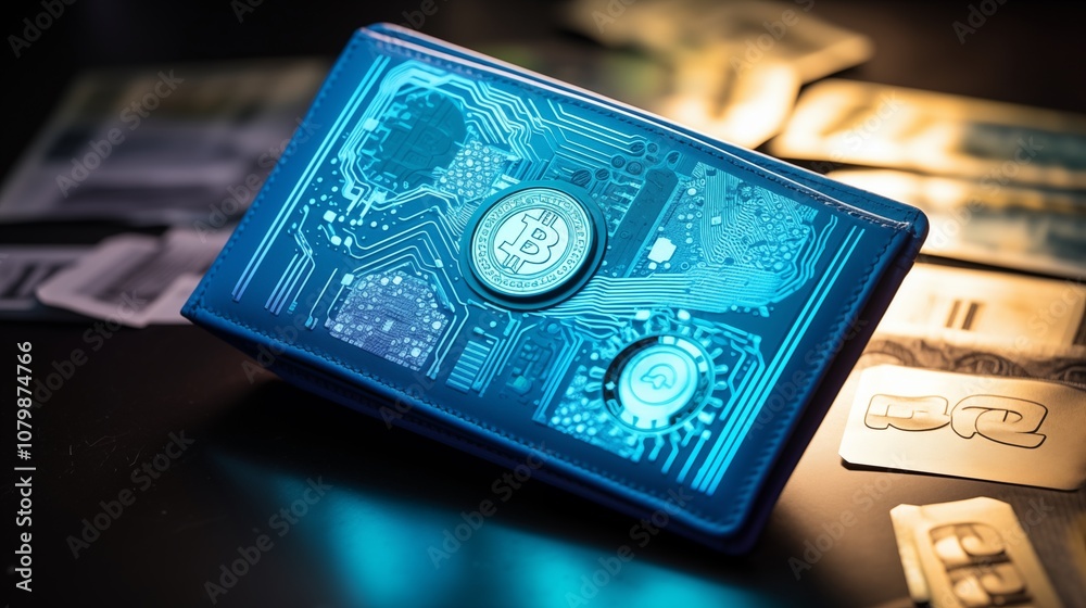 Paper cut of a futuristic digital wallet with cryptocurrency symbols,generative ai illustration Paper cut of a futuristic digital wallet with cryptocurrency symbols,generative ai illustration