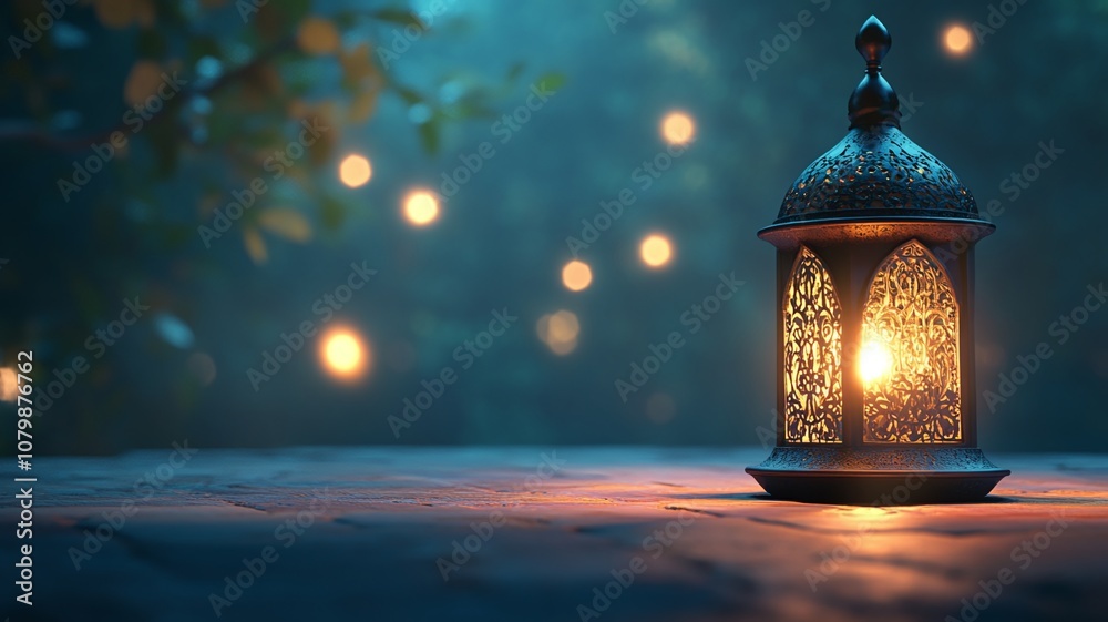 Arabic lantern with some light in the background and copy space area, template for Ramadan month for greeting card and business banner Arabic lantern with some light in the background and copy space area, template for Ramadan month for greeting card and business banner