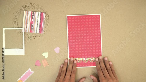 Making vintage valentine wish card with stickers and decorated paper photo