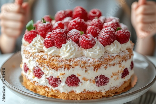 Wallpaper Mural A delicious raspberry cake topped with fresh raspberries and whipped cream. Torontodigital.ca