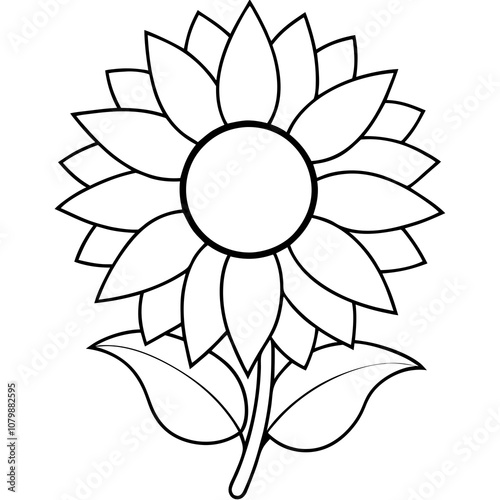 Simple Line Art Sunflower Illustration with Minimalist Design, Black and White Sunflower Vector Illustration