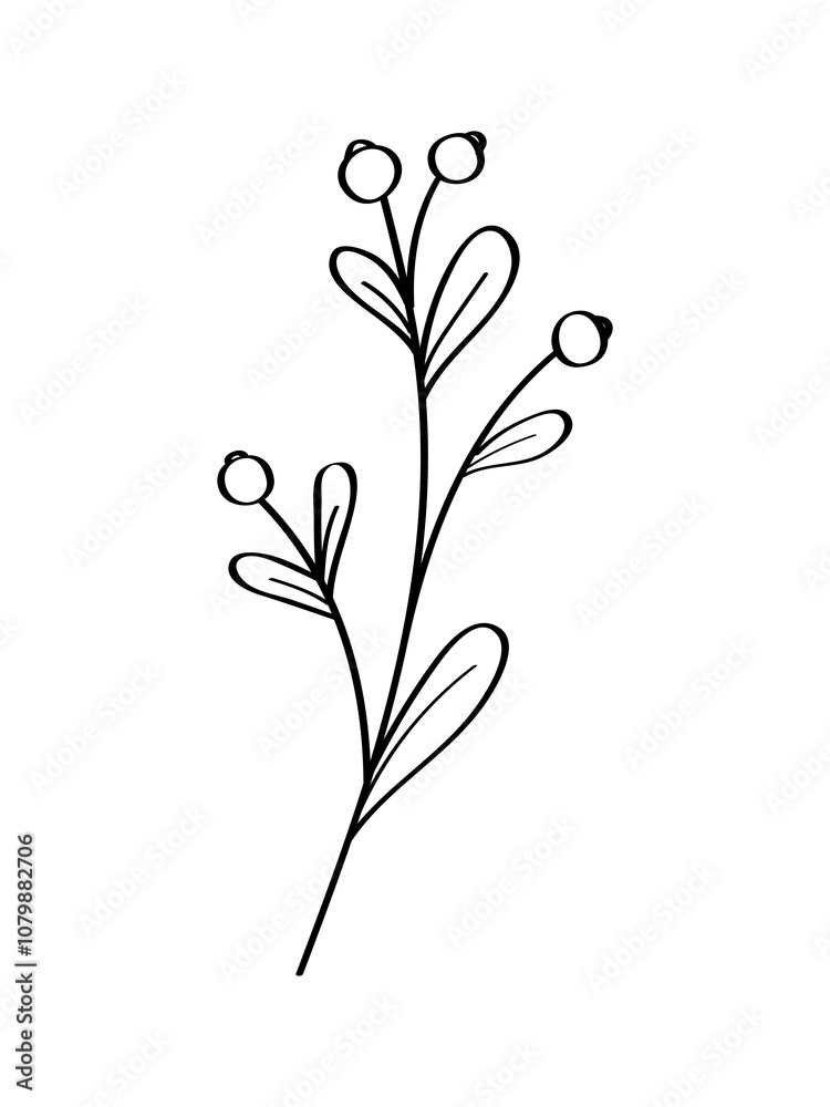 Twig with berries doodle icons. Vector illustration of an isolate plant on white. Twig with berries doodle icons. Vector illustration of an isolate plant on white.