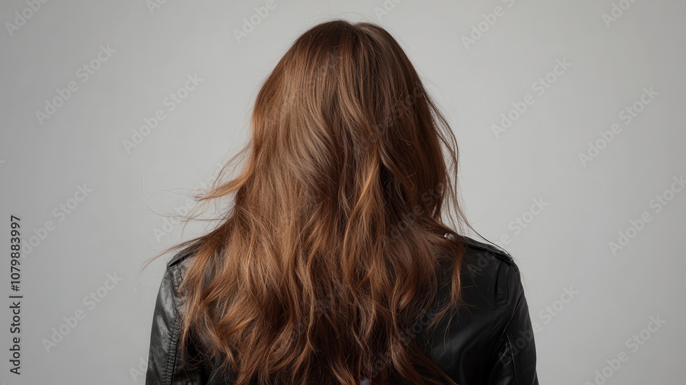 Naklejka premium Beautiful model girl with Brown hair strand,silky healthy chestnut wavy hair strand isolated on white background,hair wavy ribbon, with smooth texture,vibrant shine,brunette hairpiece, hairy ribbon.