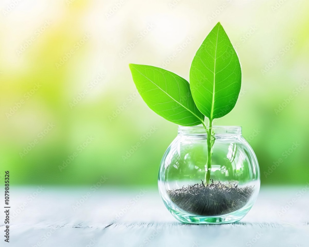A young green plant thriving in a glass vase, symbolizing growth and nature. A young green plant thriving in a glass vase, symbolizing growth and nature.