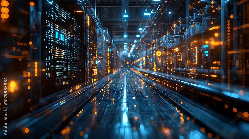 Futuristic Server Room with Glowing Lights and Data Processing Futuristic Server Room with Glowing Lights and Data Processing