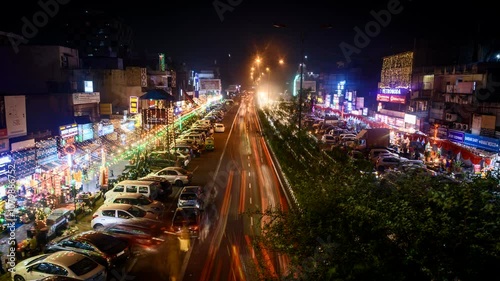 Timelapse of busy roads with traffic and light trails of New Delhi, India
