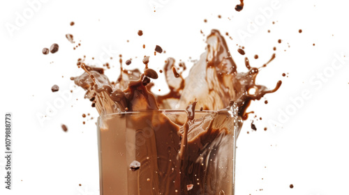 Splash of chocolate milk on transparent white background
 photo