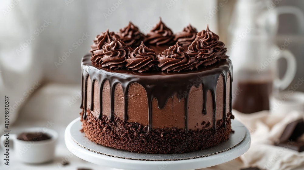 47.A rich chocolate cake with glossy icing and intricate decorations, placed on a simple white platter, highlighting the deep, luxurious texture of the cake against the minimalist background. 47.A rich chocolate cake with glossy icing and intricate decorations, placed on a simple white platter, highlighting the deep, luxurious texture of the cake against the minimalist background.