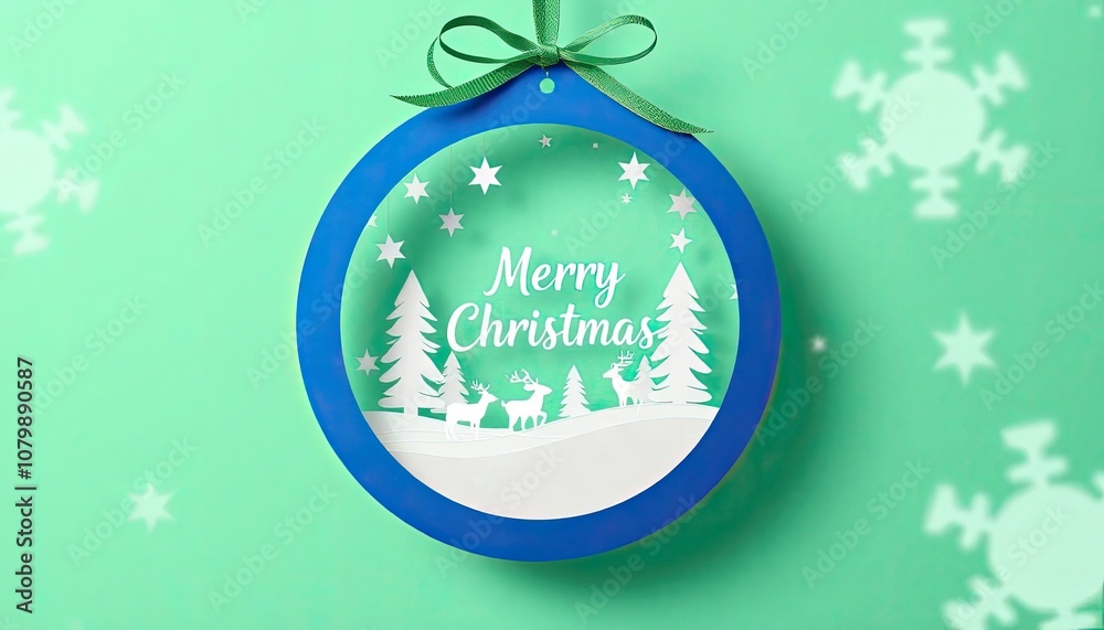 Naklejka premium christmas card with christmas tree or christmas card with christmas ball. Christmas illustration in a paper cut-out style. easter greeting card with eggs