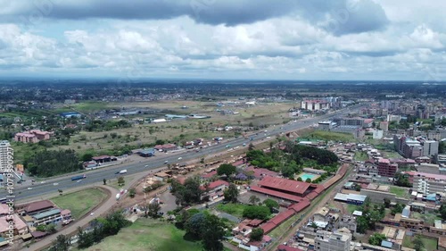 Ruiru, a suburban area near nairobi along the thika road superhighway in kenya, aerial view photo