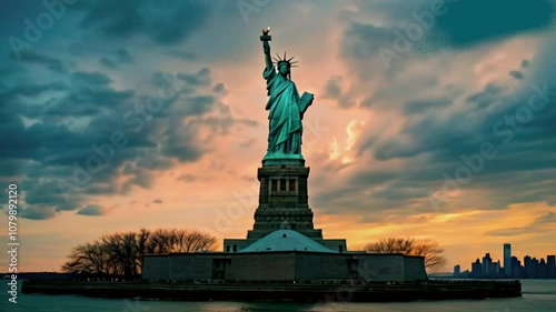 statue of liberty at night Statue of Liberty New York City cloudy sky High quality HD 4K Video Clip