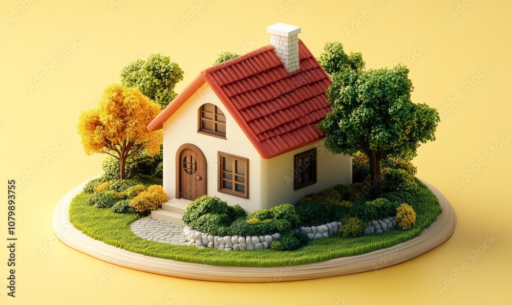 Isometric house with a front yard and windows, real estate icon, 3D icon set Isometric house with a front yard and windows, real estate icon, 3D icon set