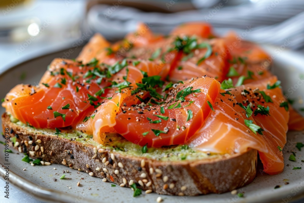 toast with Salmon and Avocado. for the Menu. for Advertising. toast with Salmon and Avocado. for the Menu. for Advertising.