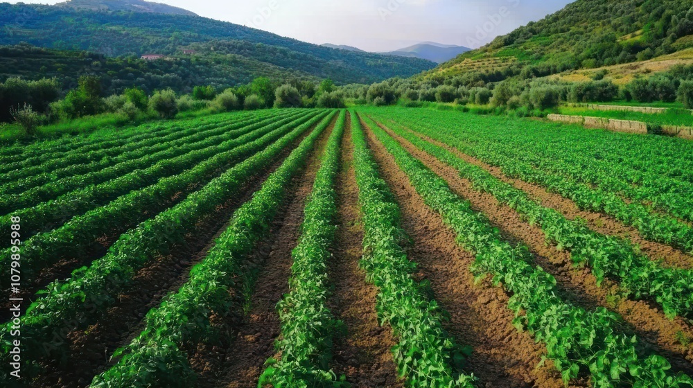 Tomato farming in Italy, organized rows in lush fields, high-quality produce. Tomato farming in Italy, organized rows in lush fields, high-quality produce.