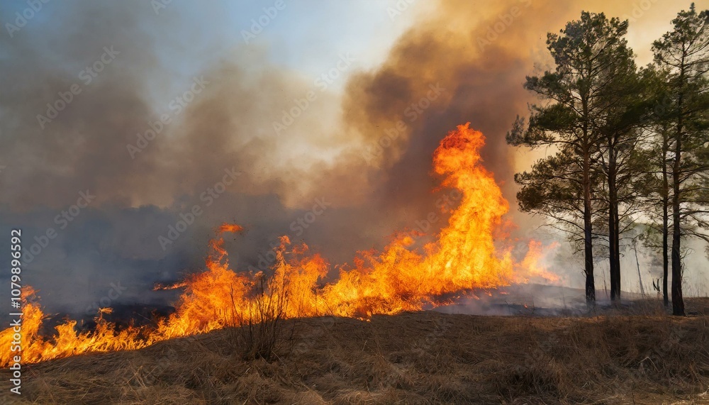 Fototapeta premium Forest fire on the side of the mountain