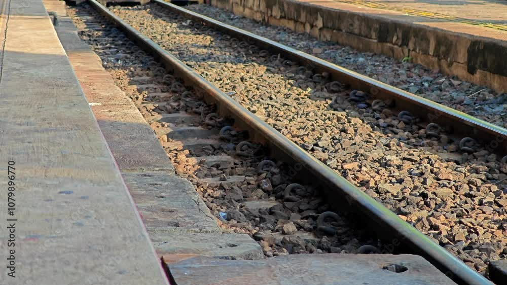 Over train rails at train station. Over train rails at train station.