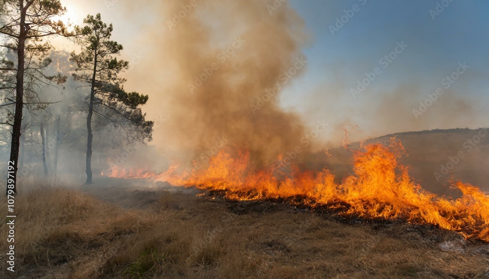 Forest fire on the side of the mountain Forest fire on the side of the mountain