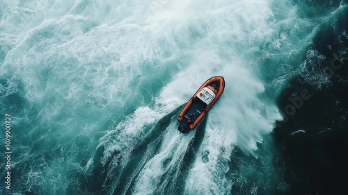 Rescue Boat Navigating Turbulent Ocean Waters photo