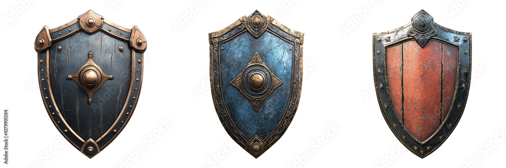 Fototapeta premium Vintage Shields Collection on Transparent Background