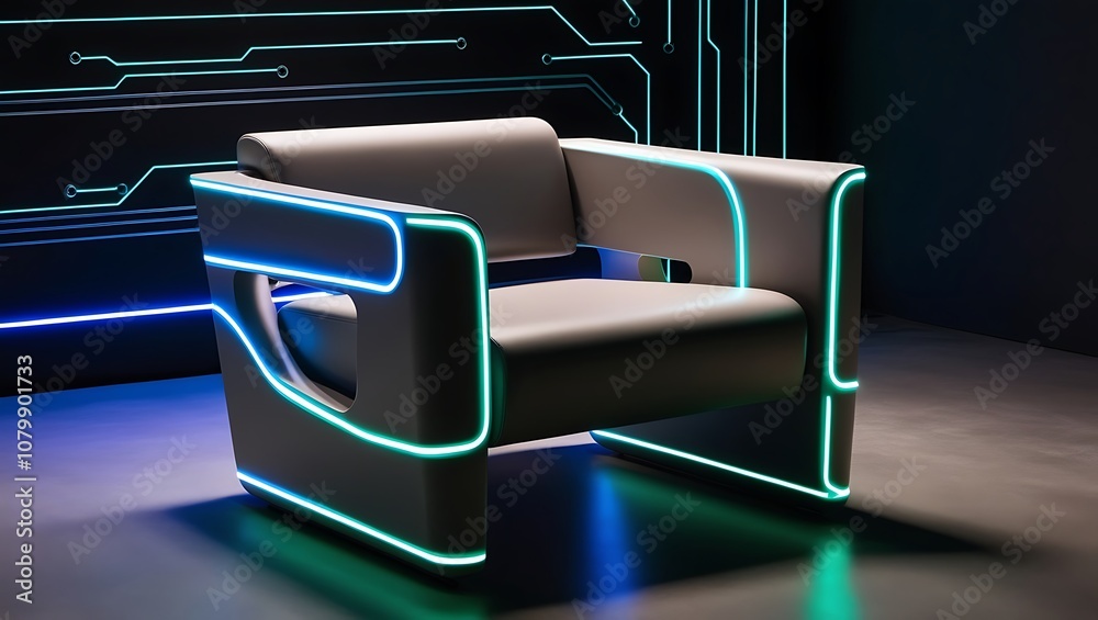 hair, relaxing in a high-tech room with neon lights and digital interfaces hair, relaxing in a high-tech room with neon lights and digital interfaces
