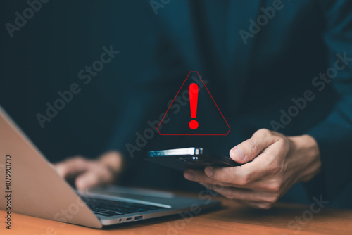 error 404 alerts on a laptop, caution of spam in website digital technology. concept of warning symbol or attack cyber, security notification. warn failure of the computer, danger from network mistake