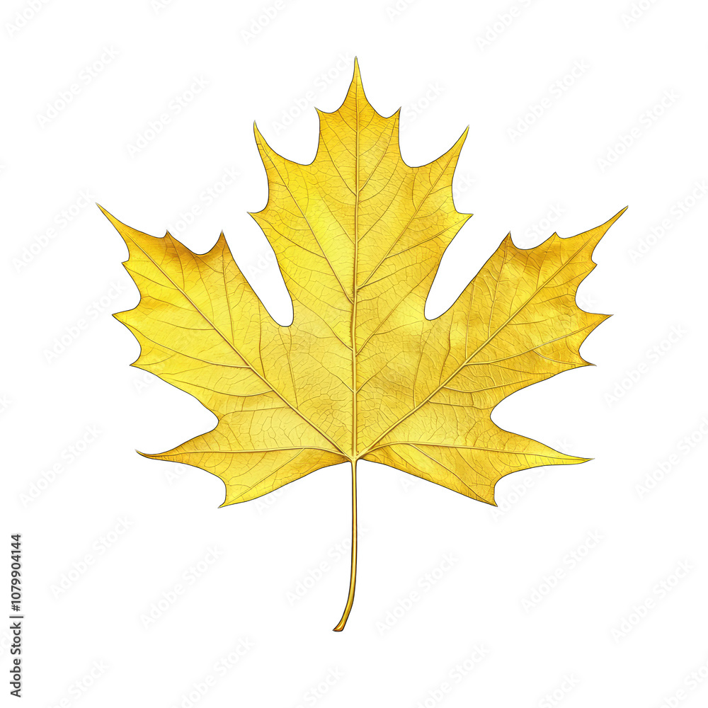 Fototapeta premium Golden maple leaf, isolated on transparent white background