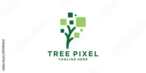 logo design tree technology, pixel, digital, logo design vector, symbol, icon, idea, creative.
