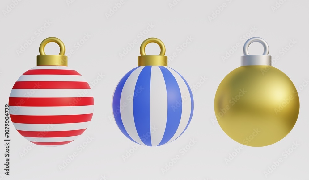 Christmas ornament balls are great for adding beauty to your holiday decorations and adding color to your Christmas theme. 3d illustration. Christmas ornament balls are great for adding beauty to your holiday decorations and adding color to your Christmas theme. 3d illustration.