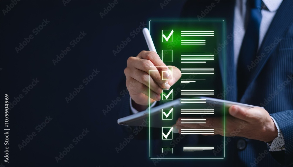 Businessman Using Digital Checklist on Tablet Businessman Using Digital Checklist on Tablet