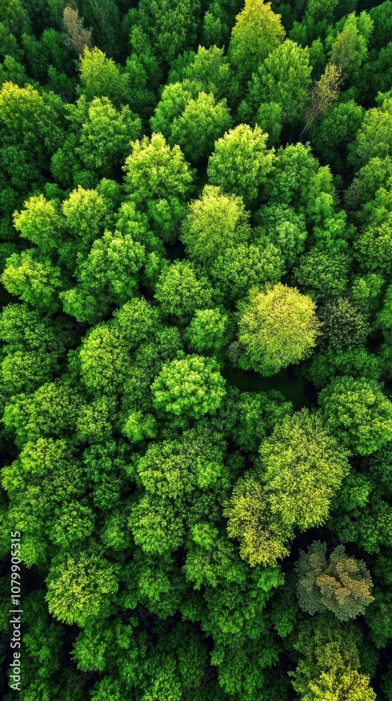 An aerial view of a vibrant forest with trees in different shades of green An aerial view of a vibrant forest with trees in different shades of green