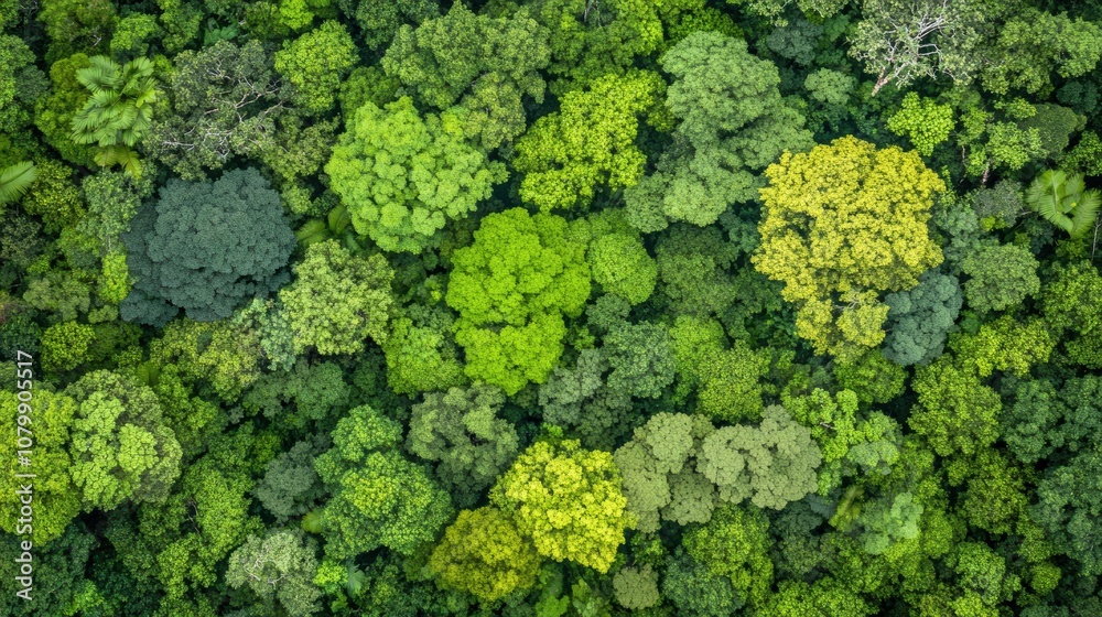 An aerial view of a vibrant forest with trees in different shades of green An aerial view of a vibrant forest with trees in different shades of green